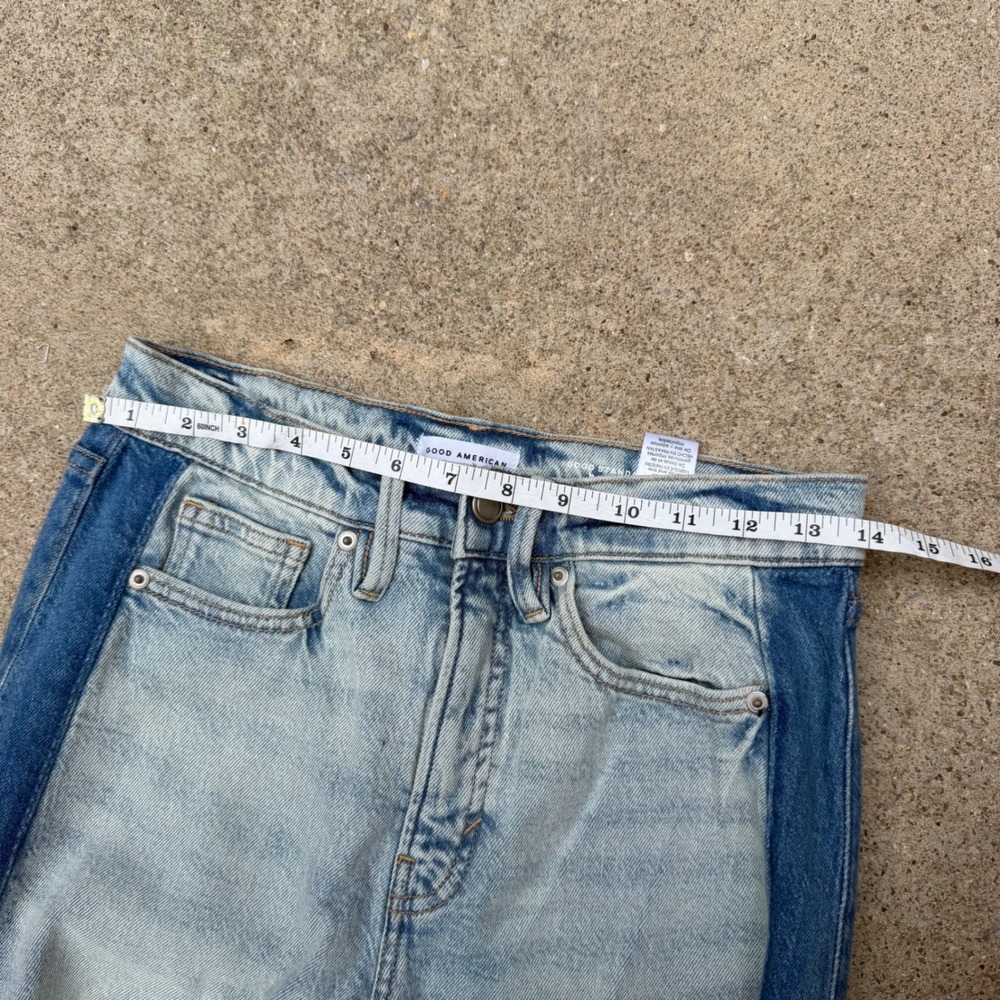 Good American Good Standard Barrel Women 00 Blue Two Tone High Rise Wide Tapered - Picture 10 of 13